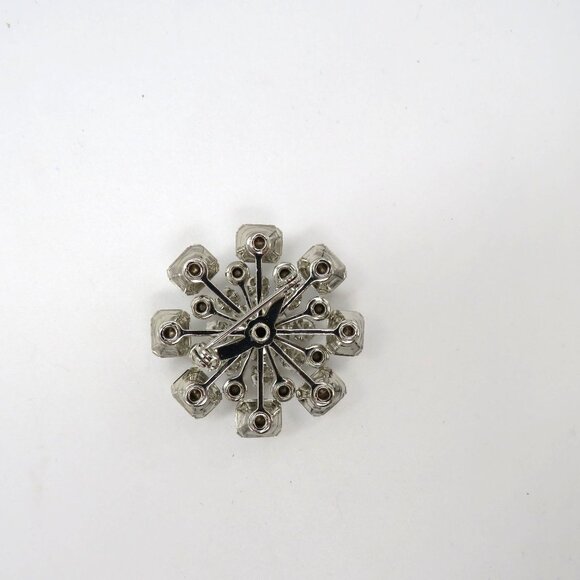Vintage Rhinestone Brooch 1.5" Silver Tone Clear Round Square Stones Floral Pin - Picture 11 of 12